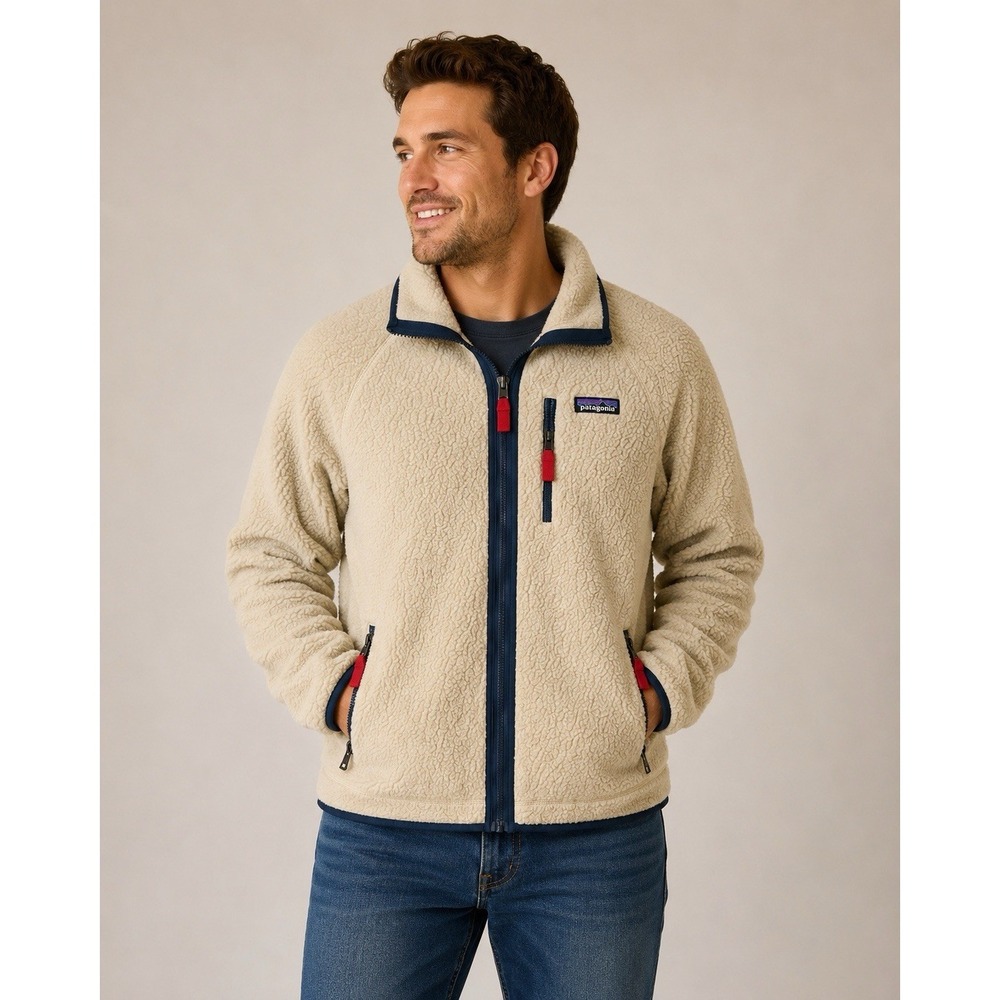 Mens PATAGONIA Retro Pile El Cap Khaki Full Zip Fleece Sweater Jacket L